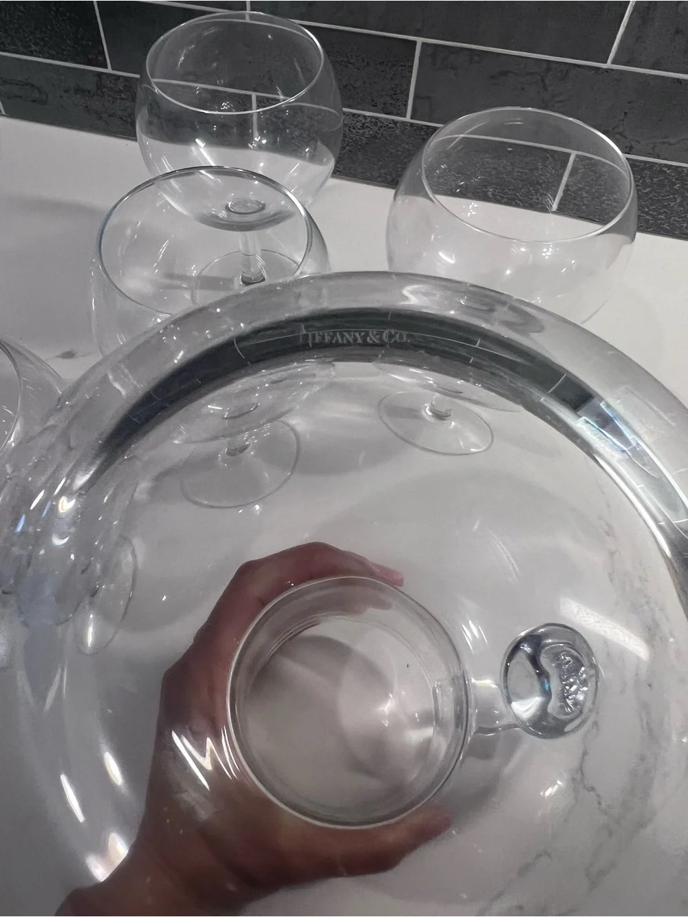 Tiffany & Co. Clear Glass Pitcher and Goblets Set